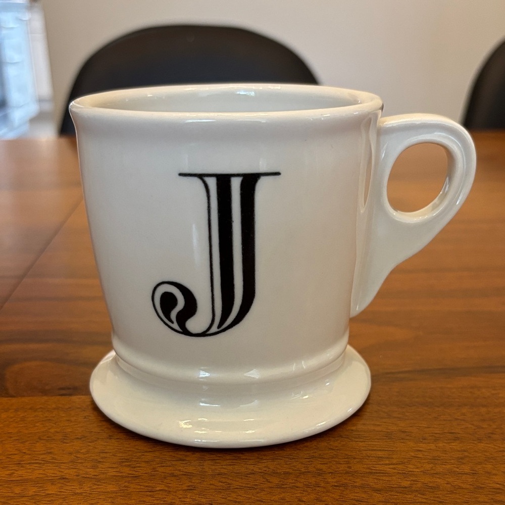 Anthropologie White Monogram Mug with Black Letter